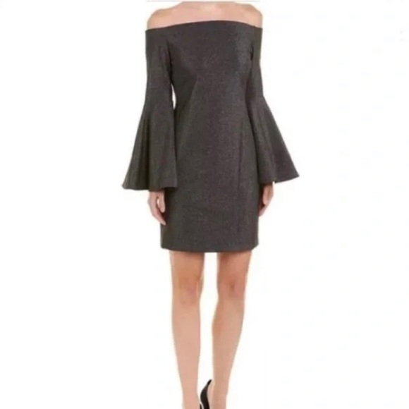 Vince Camuto Gray Glitter Pullover Bell Sleeve Off Shoulder Dress Sz Large - Picture 1 of 6